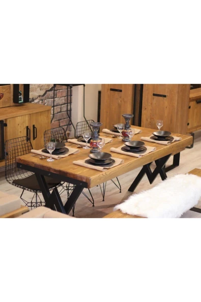 NT Concept Ntconcept Masif Ağaç Mutfak Masası(85cm-150cm Masa+150cm Bank+4 Sandalye) ürün görseli 1