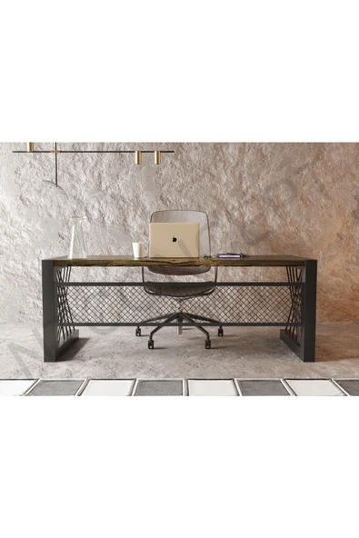NT Concept Alfa Eskitme Siyah Renk Masif Ahşap Ofis ve Çalışma Masası 75cm-160cm ürün görseli 1