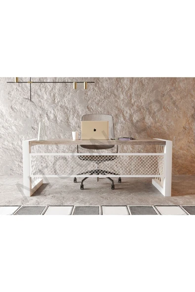 NT Concept Alfa Eskitme Beyaz Renk Masif Ahşap Ofis Ve Çalışma Masası 75 cm-180 cm ürün görseli 1