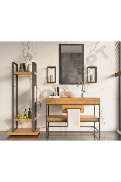 NT Concept Ntconcept Liv Ayna Çerçeveli Masif Ahşap Lavabo Dolabı Hilton(90cm) ürün görseli 1