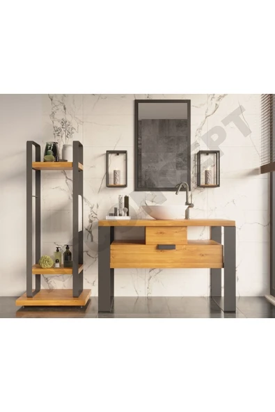NT Concept Ntconcept Mina Ayna Çerçeveli Masif Ahşap Lavabo Dolabı Hilton(70cm) ürün görseli 1