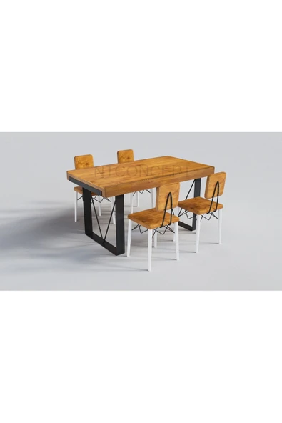 NT Concept Ntconcept Doğal Ahşap Sandalyeli Masa Takımı(85cm-185cm Masa+6 Sandalye) ürün görseli 1