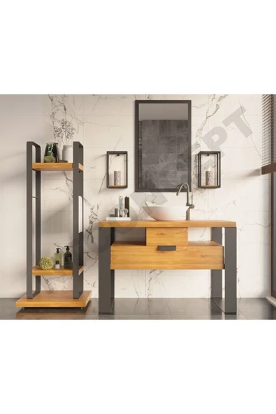 NT Concept Mina Ayna Çerçeveli Masif Ahşap Lavabo Dolabı Hilton(90cm) ürün görseli 1