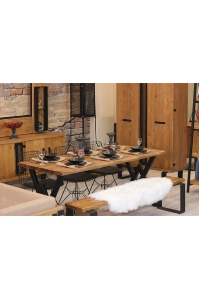 NT Concept Ntconcept Masif Ağaç Mutfak Masası(85cm-125cm Masa+125cm Bank+2 Sandalye) ürün görseli 1