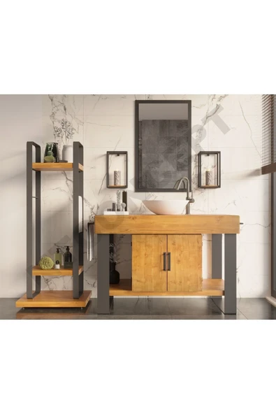 NT Concept Ntconcept Arwen Ayna Çerçeveli Masif Ahşap Lavabo Dolabı Hilton(130cm) ürün görseli 1