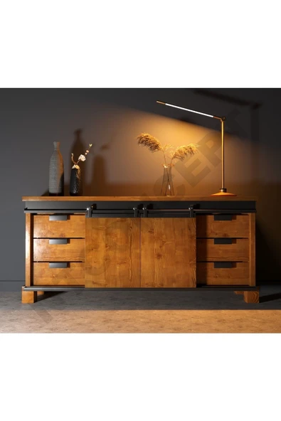 NT Concept Ntconcept Ares Masif Ahşap Ray Kapak Çekmeceli Konsol(140cm) ürün görseli 1