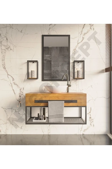 NT Concept Ntconcept Artes Ayna Çerçeveli Masif Ahşap Lavabo Dolabı Hilton(70cm) ürün görseli 1