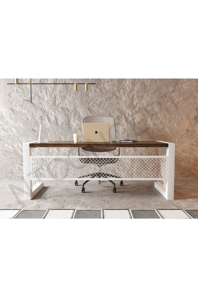 NT Concept Alfa Koyu Ceviz Renk Masif Ahşap Ofis ve Çalışma Masası(85cm-200cm) ürün görseli 1