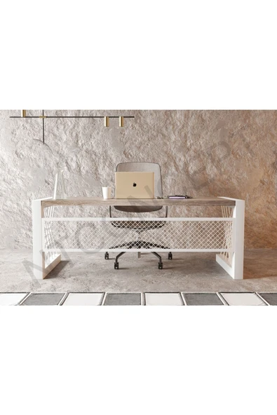 NT Concept Ntconcept Alfa Eskitme Beyaz Renk Masif Ahşap Ofis Ve Çalışma Masası(85cm-160cm) ürün görseli 1