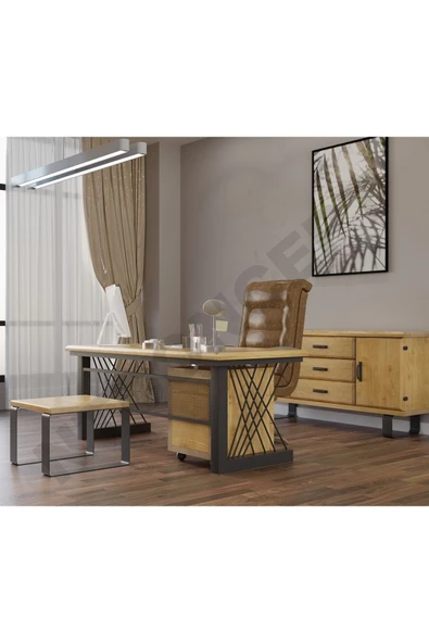 NT Concept Ntconcept Kain Doğal Ahşap Dörtlü Ofis Ve Çalışma Odası Takımı-160'lık Takım ürün görseli 1