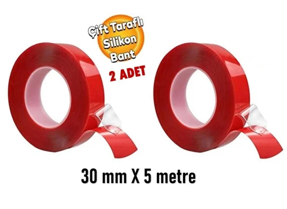 2 Adet Çift Taraflı Güçlü Silikonlu Şeffaf Bant 30 Mm X 5 Metre ürün görseli 1