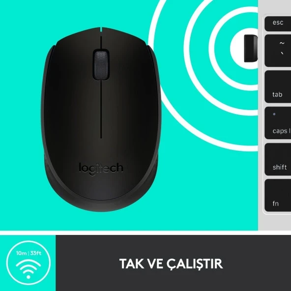 Logitech M171 USB Alıcılı Kablosuz Kompakt Mouse - Siyah - Resim 2