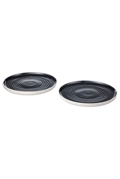 OMBONAD Tabak Seti, 26 cm Gri Renk 2 Li Rustik-Stoneware Servis Sunum Tabağı ürün görseli 1