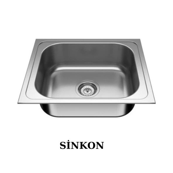 SİNKON Paslanmaz Krom Evye Tezgah Üstü Evye 40x50 Büyük Sifon Dahildir ürün görseli 1