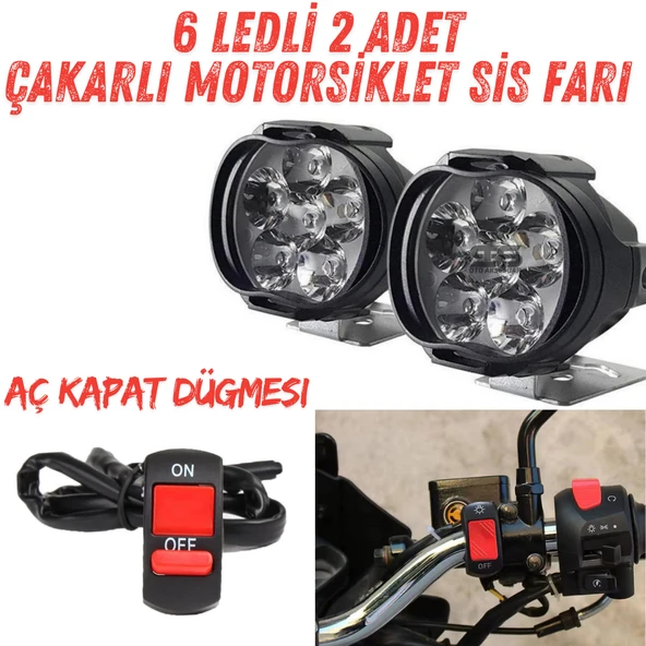 2 Adet 6 Ledli Motosiklet Scooter Uyumlu Led Sis Farı Çakar Ve Sabit Mod Açma Kapatma Tuşlu usb siz ürün görseli 1