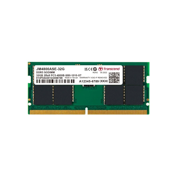 Transcend 32GB1x32GB 4800Mhz SODIMM CL40 DDR5 Notebook Ram JM4800ASE-32G ürün görseli 1