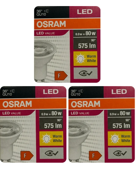 (3 Adet) Osram 6.9W (80W) 2700K (Sarı Işık) GU10 Duylu Led Spot Ampul ürün görseli 1