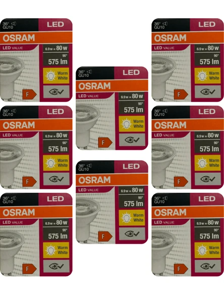 (8 Adet) Osram 6.9W (80W) 2700K (Sarı Işık) GU10 Duylu Led Spot Ampul ürün görseli 1