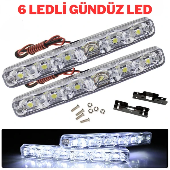 Mercekli 6 Ledli Beyaz Drl Gündüz Ledi 12v Sis Lambası Ledi Off Road Sis 12V ürün görseli 1