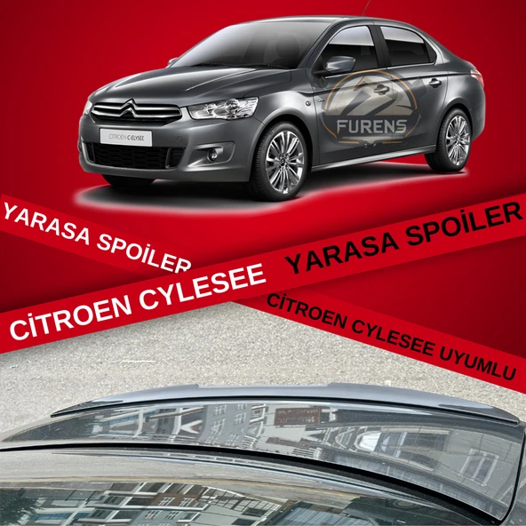 Citroen C Elysee Uyumlu Bagaj Üstü Slim Yarasa Spoiler Parlak Siyah Piano Black ürün görseli 1