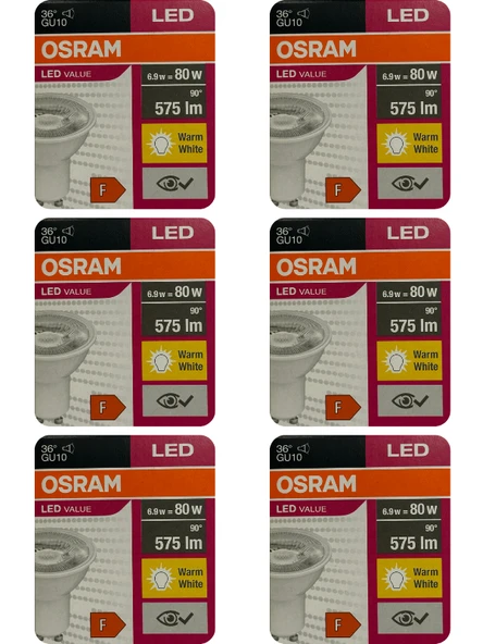 (6 Adet) Osram 6.9W (80W) 2700K (Sarı Işık) GU10 Duylu Led Spot Ampul ürün görseli 1