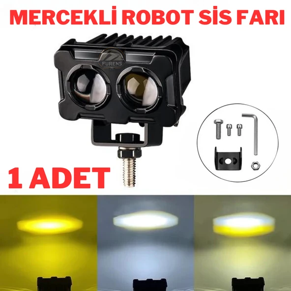 Robot Sis Farı 1 Adet Sarı – Beyaz 50W Motosiklet Off Road Atv Utv Araba Uyumlu Baykuş Sis ürün görseli 1