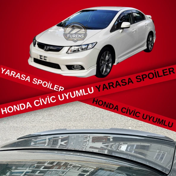 Honda Civic FB7 Bagaj Üstü Slim Yarasa Spoiler Piano Black Parlak Siyah ürün görseli 1
