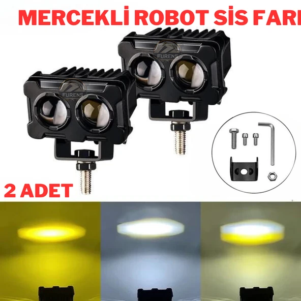 Robot Sis Farı 2 Adet Sarı – Beyaz 50W Motosiklet Off Road Atv Utv Araba Uyumlu Baykuş Sis ürün görseli 1