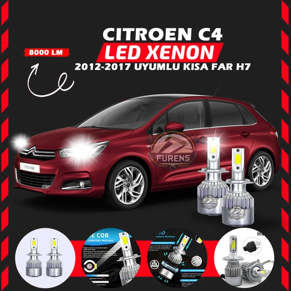Citroen C4 2012-2017 Kısa Far Uyumlu Şimşek Etkili Led Xenon Performance Series H7 ürün görseli 1