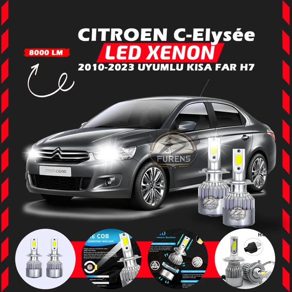 Citroen C-Elysee 2010-2023 Kısa Far Uyumlu Şimşek Etkili Led Xenon Performance Series H7 ürün görseli 1