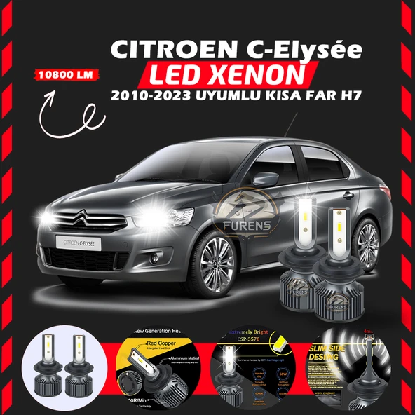 Citroen C-Elysee 2010-2023 Kısa Far Uyumlu Şimşek Etkili Led Xenon Premium Series H7 ürün görseli 1