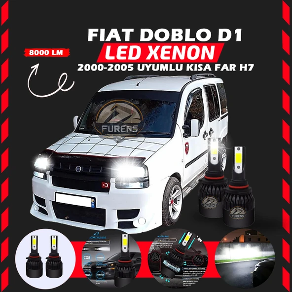 Fiat Doblo D1 2000-2005 Kısa Far Uyumlu Şimşek Etkili Led Xenon Light Series H7 ürün görseli 1