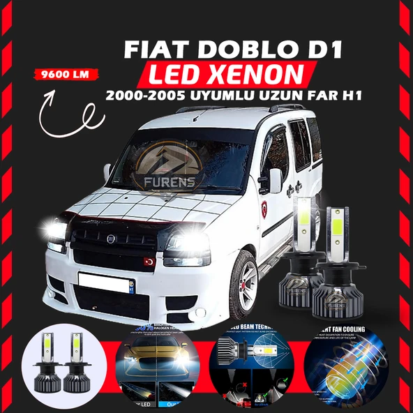 Fiat Doblo D1 2000-2005 Uzun Far Uyumlu Şimşek Etkili Led Xenon Pro Series H1 ürün görseli 1