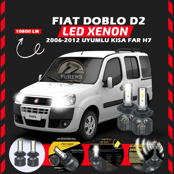 Fiat Doblo D2 2006-2012 Kısa Far Uyumlu Şimşek Etkili Led Xenon Premium Series H7 ürün görseli 1