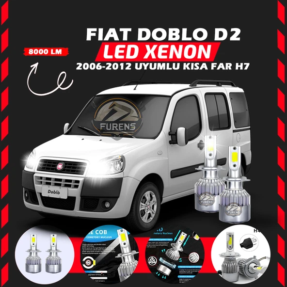 Fiat Doblo D2 2006-2012 Kısa Far Uyumlu Şimşek Etkili Led Xenon Performance Series H7 ürün görseli 1