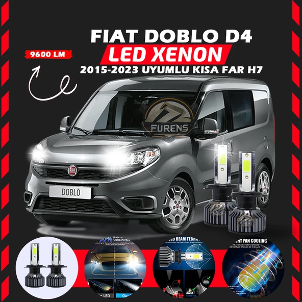 Fiat Doblo D4 2015-2023 Kısa Far Uyumlu Şimşek Etkili Led Xenon Pro Series H7 ürün görseli 1