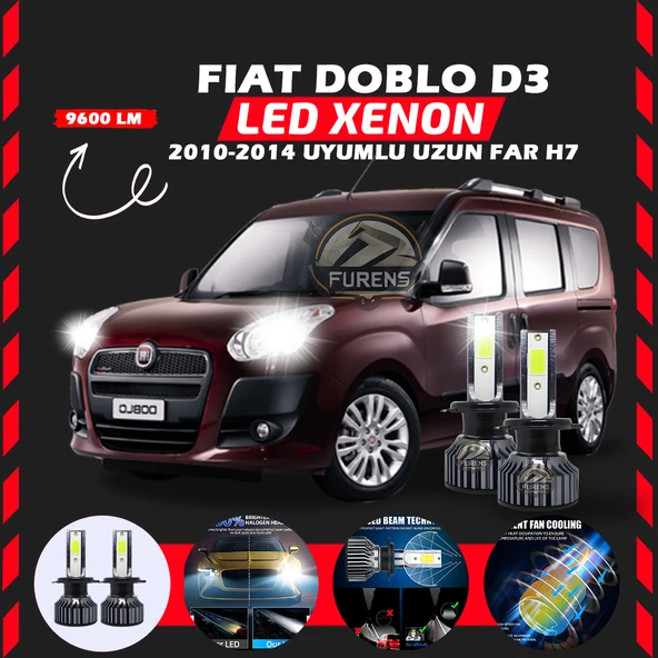 Fiat Doblo D3 2006-2012 Uzun Far Uyumlu Şimşek Etkili Led Xenon Pro Series H7 ürün görseli 1