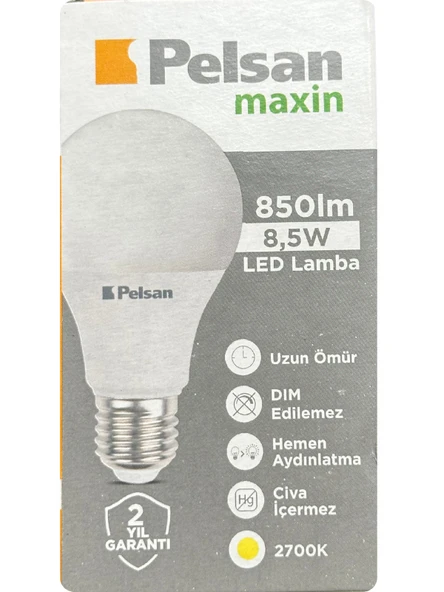 Pelsan 8,5W 2700K (Sarı Işık) E27 Duylu (Kalın Duy) Led Ampul ürün görseli 1
