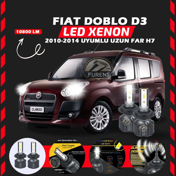 Fiat Doblo D3 2006-2012 Uzun Far Uyumlu Şimşek Etkili Led Xenon Premium Series H7 ürün görseli 1