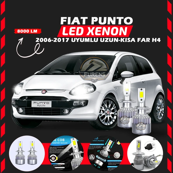 Fiat Punto 2006-2017 Uzun - Kısa Far Uyumlu Şimşek Etkili Led Xenon Performance Series H4 ürün görseli 1