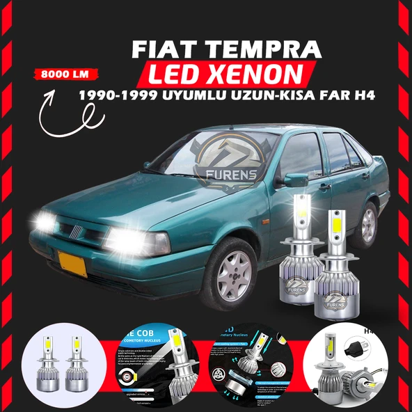 Fiat Tempra Uzun - Kısa Far Uyumlu Şimşek Etkili Led Xenon Performance Series H4 ürün görseli 1