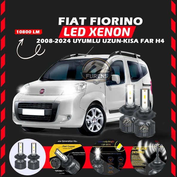 Fiat Fiorino 2008-2024 Uzun - Kısa Far Uyumlu Şimşek Etkili Led Xenon Premium Series H4 ürün görseli 1