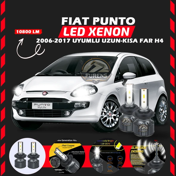 Fiat Punto 2006-2017 Uzun - Kısa Far Uyumlu Şimşek Etkili Led Xenon Premium Series H4 ürün görseli 1
