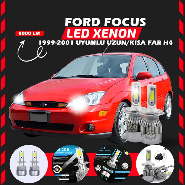 Ford Focus 1 1999-2001 Uzun-Kısa Uyumlu Şimşek Etkili Led Xenon Performance Series H4 ürün görseli 1