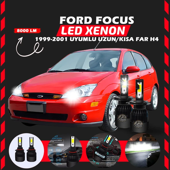 Ford Focus 1 1999-2001 Uzun-Kısa Uyumlu Şimşek Etkili Led Xenon Light Series H4 ürün görseli 1