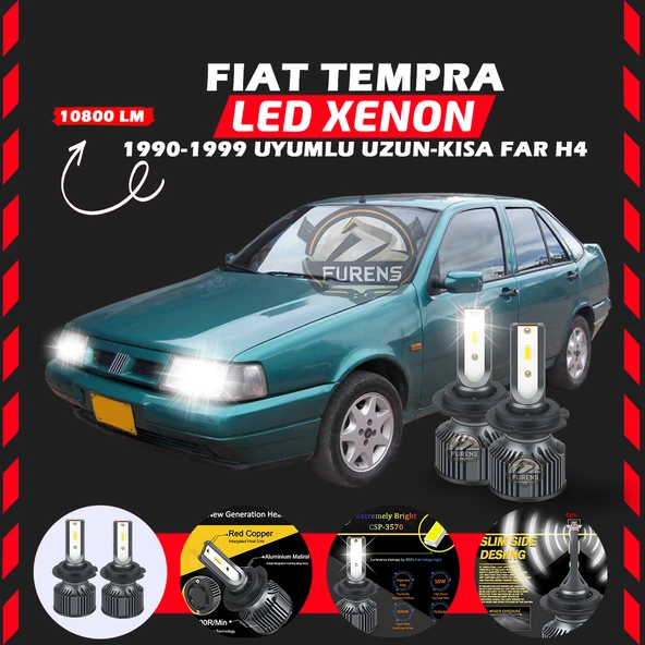 Fiat Tempra Uzun - Kısa Far Uyumlu Şimşek Etkili Led Xenon Premium Series H4 ürün görseli 1