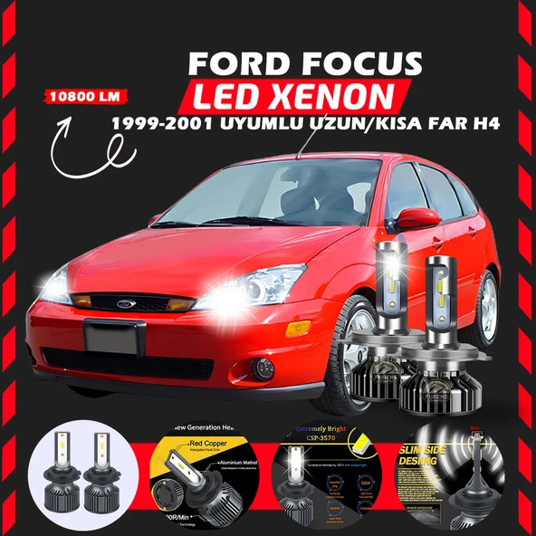 Ford Focus 1 1999-2001 Uzun-Kısa Uyumlu Şimşek Etkili Led Xenon Premium Series H4 ürün görseli 1