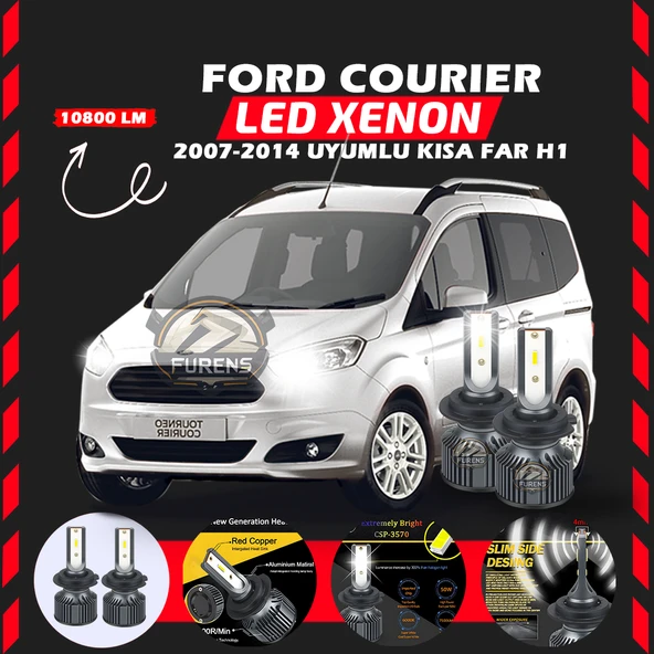 Ford Courier 2007-2014 Kısa Far Uyumlu Şimşek Etkili Led Xenon Premium Series H1 ürün görseli 1