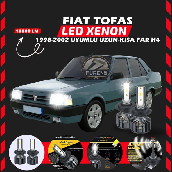 Fiat Tofaş Uzun - Kısa Far Uyumlu Şimşek Etkili Led Xenon Premium Series H4 ürün görseli 1