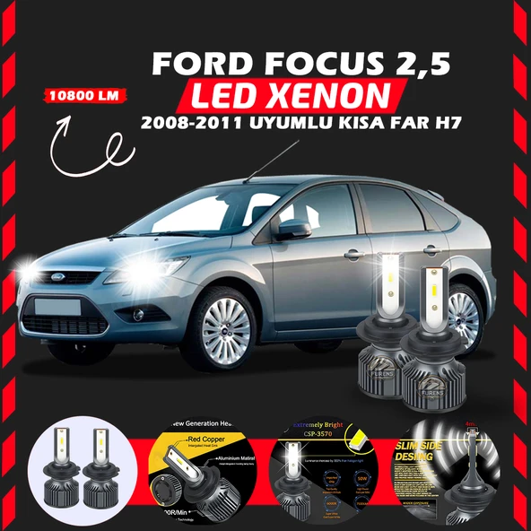 Ford Focus 2.5 2008-2011 Kısa Far Uyumlu Şimşek Etkili Led Xenon Premium Series H7 ürün görseli 1
